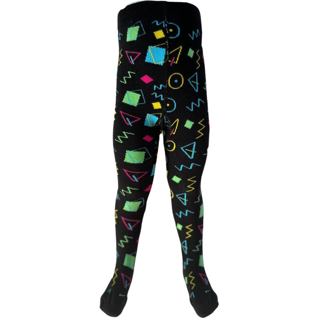 80's Retro Print Footed Tights, Black & Multicolors