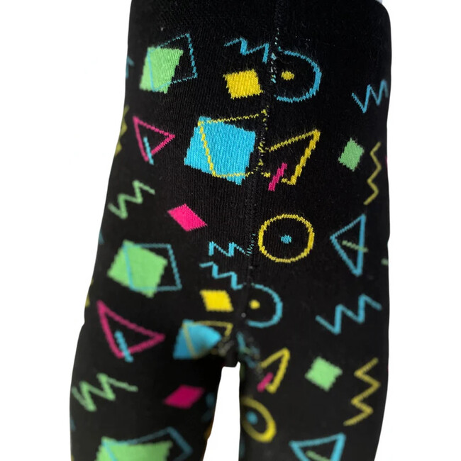 80's Retro Print Footed Tights, Black & Multicolors - Tights - 2