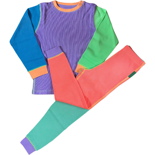 90’s Dayglow Waffle Loungewear Set, Multicolors