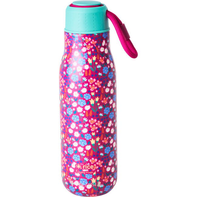 Poppies Print Stainless Steel Thermo Bottle, Pink