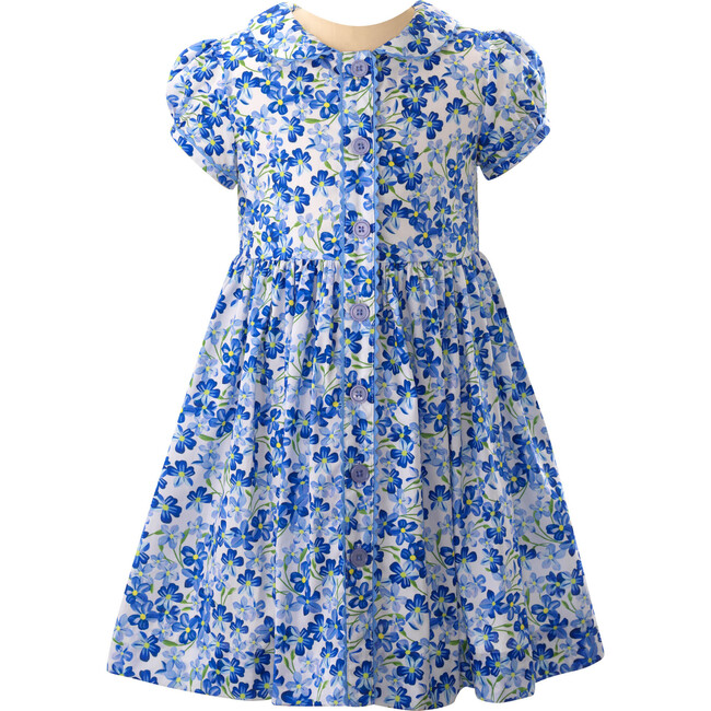 Periwinkle Print Peter Pan Puff Sleeve Button-Front Dress, Blue & Ivory