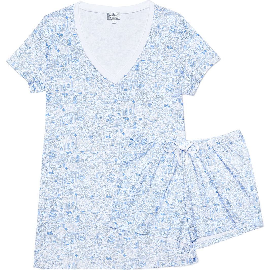 Houston Women's Short Pajama Set, Blue - Pajamas - 1