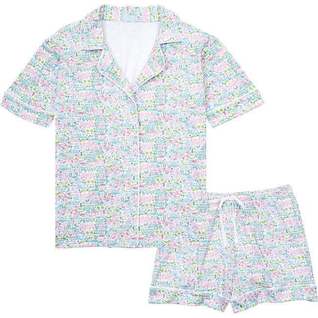 Palm Beach Women's Button Front Short Pajama Set, Multi