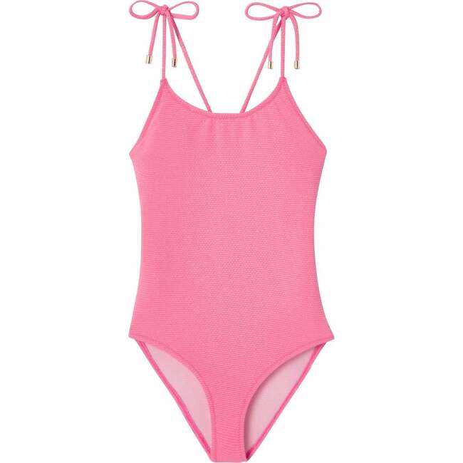 Bahamas Lurex Tie-Strap One-Piece Swimsuit, Pale Pink & Gold