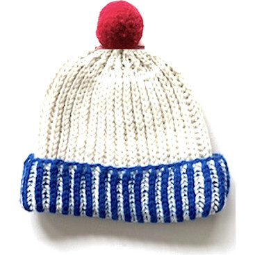 Hand-Knit Pom Hat, Cobalt & Cherry On Top