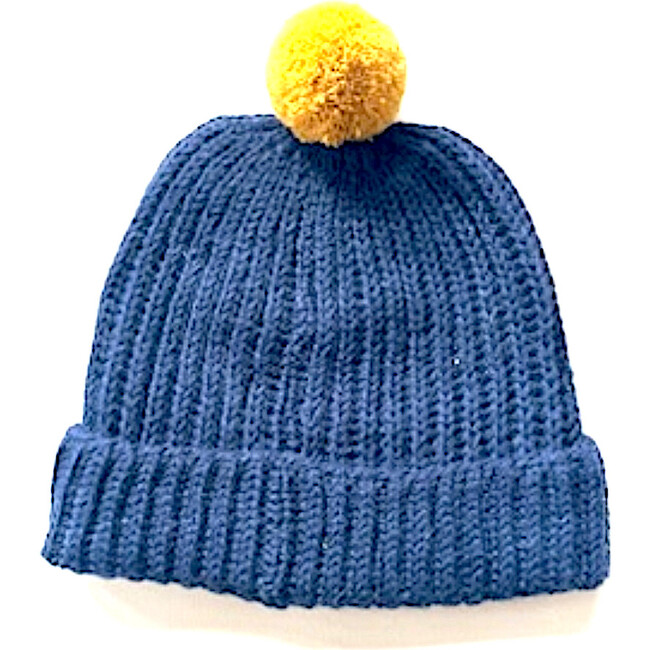 Hand-Knit Pom Hat, Navy Seas