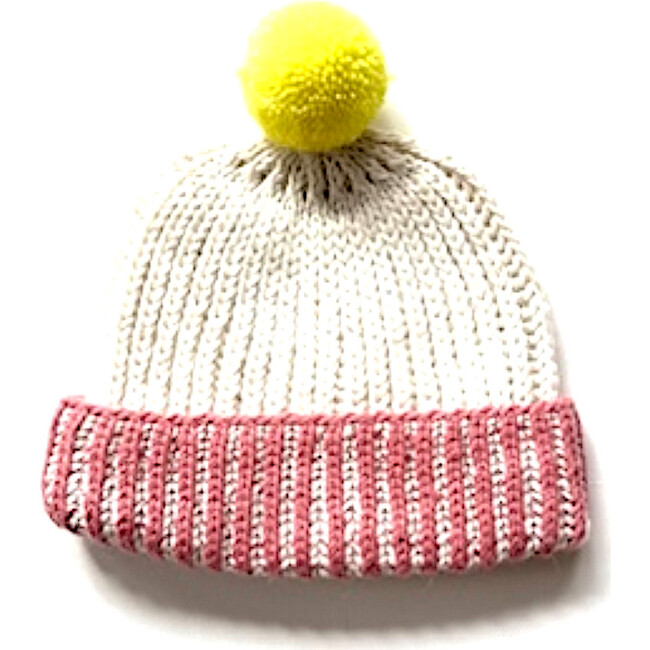 Hand-Knit Pom Hat, Ivory Lollipop