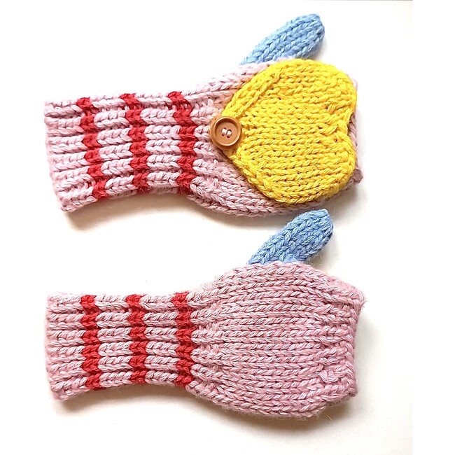 Fingerless Mittens, Pink Sunshine Hearts