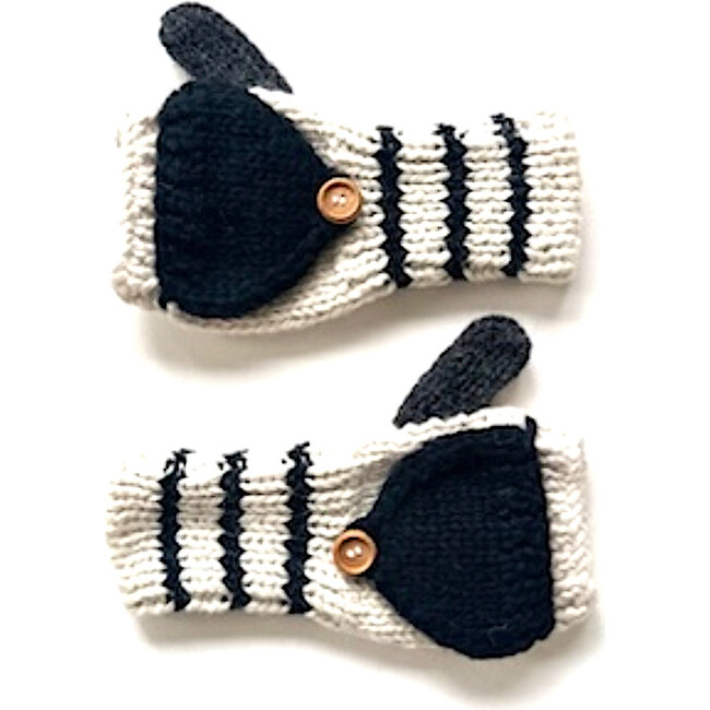 Fingerless Mittens, Ivory & Black Snowflake