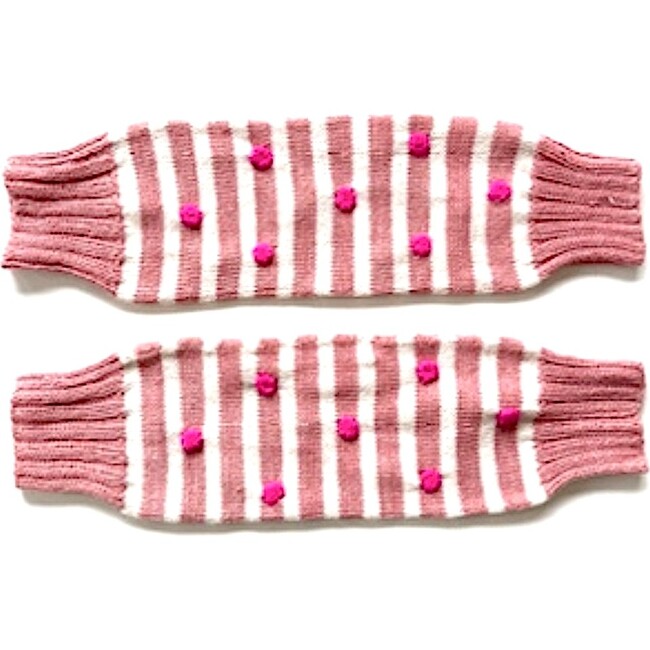 Dotted & Striped Knit Leg Warmers, Pink