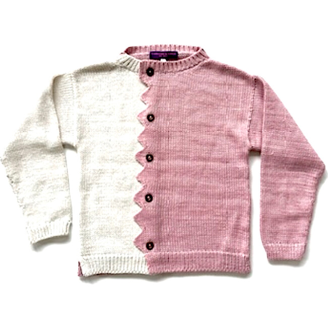 Alpaca Knit Zig Zag Cardigan, Ivory & Pink