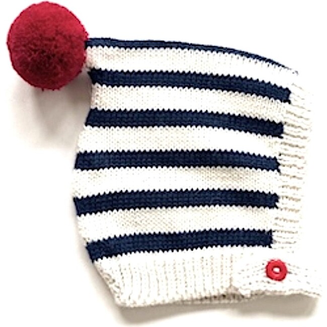 Alpaca Striped Hand-Knit Buttoned Bonnet, Nautical