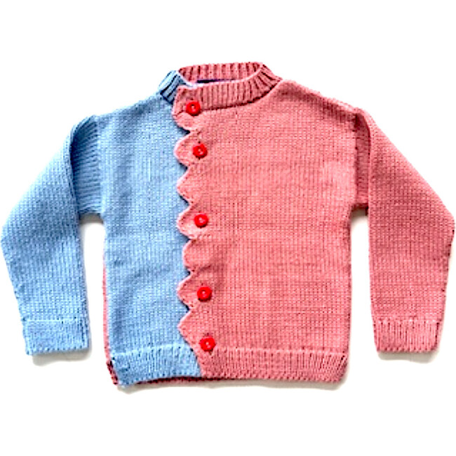 Alpaca Knit Zig Zag Cardigan, Pink & Blue