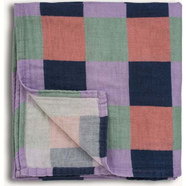 Set of 2 Muslin Swaddles, Happy Plaid + Sunny Stripes - Swaddles - 4