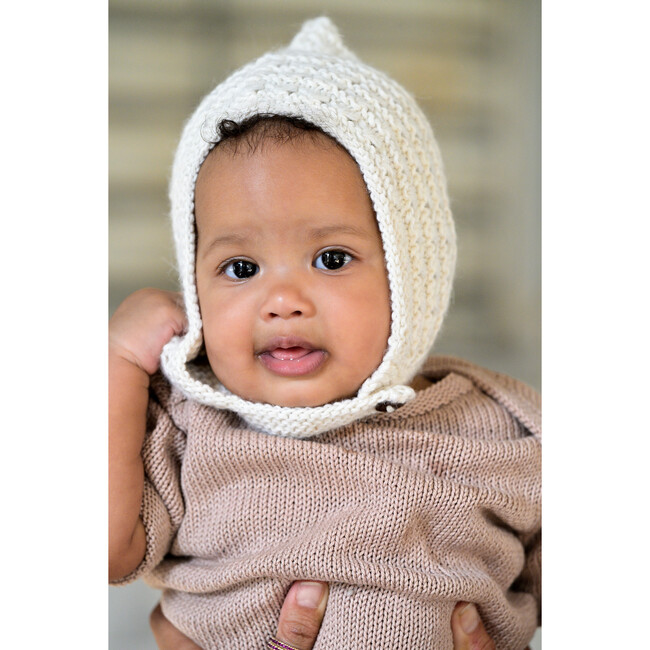 Hand-Knit Lacey Bonnet, Ivory - Hats - 2