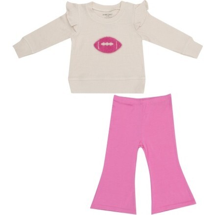 Footballs Waffle Ruffle Sweatshirt + Pink Bamboo Baby Bells, Pink