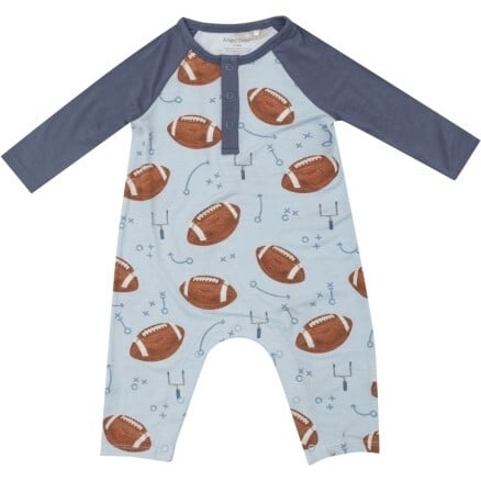 Footballs L/S Raglan Romper, Blue