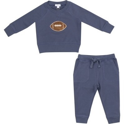 Footballs French Terry Raglan Sweatshirt & Jogger Set, Blue