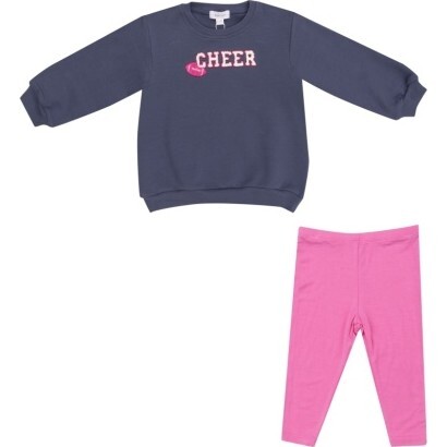 Footballs  French Terry Puffy Oversized Sweatshirt & Pink Rib Legging, Blue