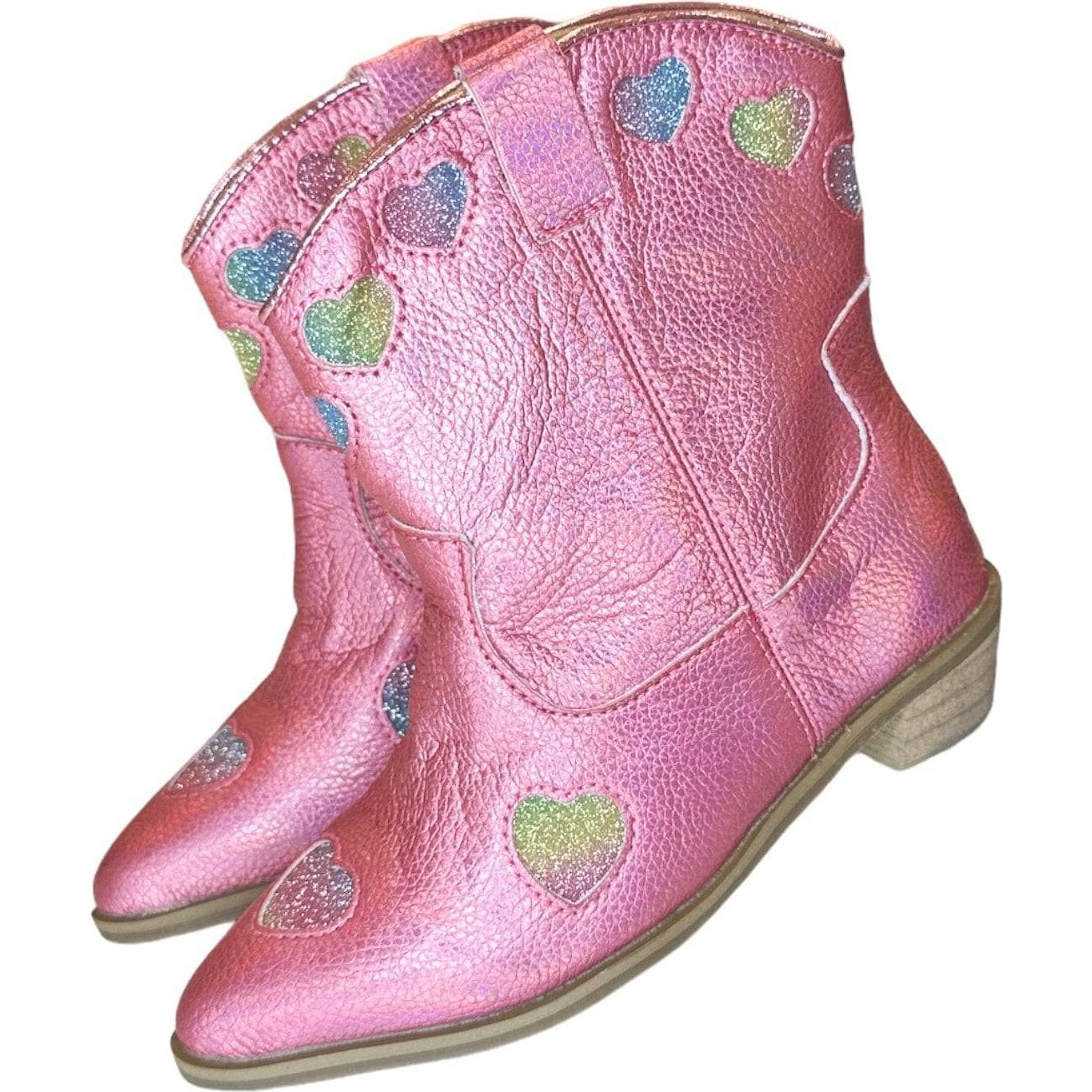 Pink Iridescent Heart Cowgirl Boots - Boots - 1