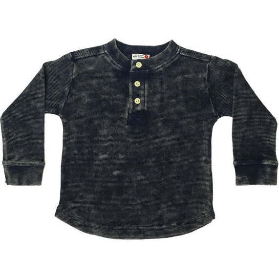 Kids Long Sleeve Thermal Henley Tee, Navy