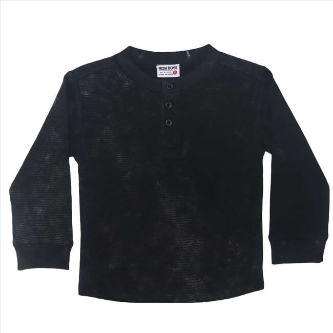 Kids Long Sleeve Thermal Henley Tee, Black Enzyme