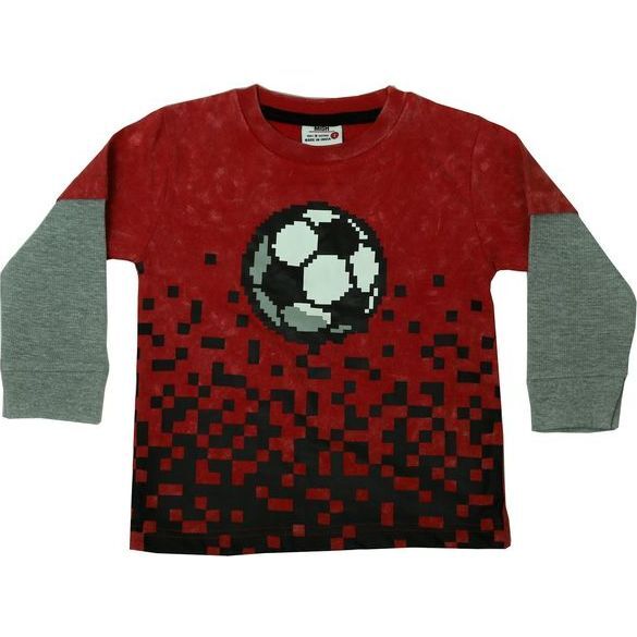 Kids Long Sleeve 2FER Enzyme Tee, Pixel Soccer