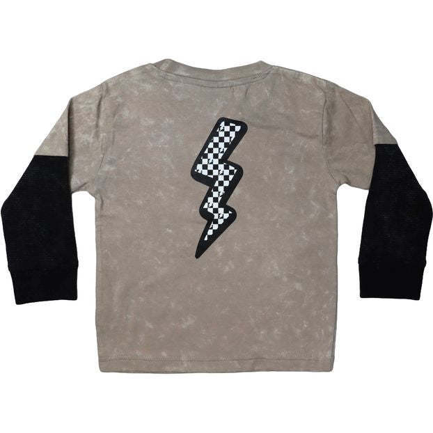 Kids Long Sleeve 2FER Enzyme Tee, Checker Bolt - Shirts - 2