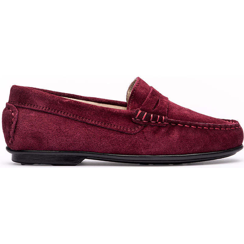Suede Penny Loafers, Burgundy - Loafers - 1