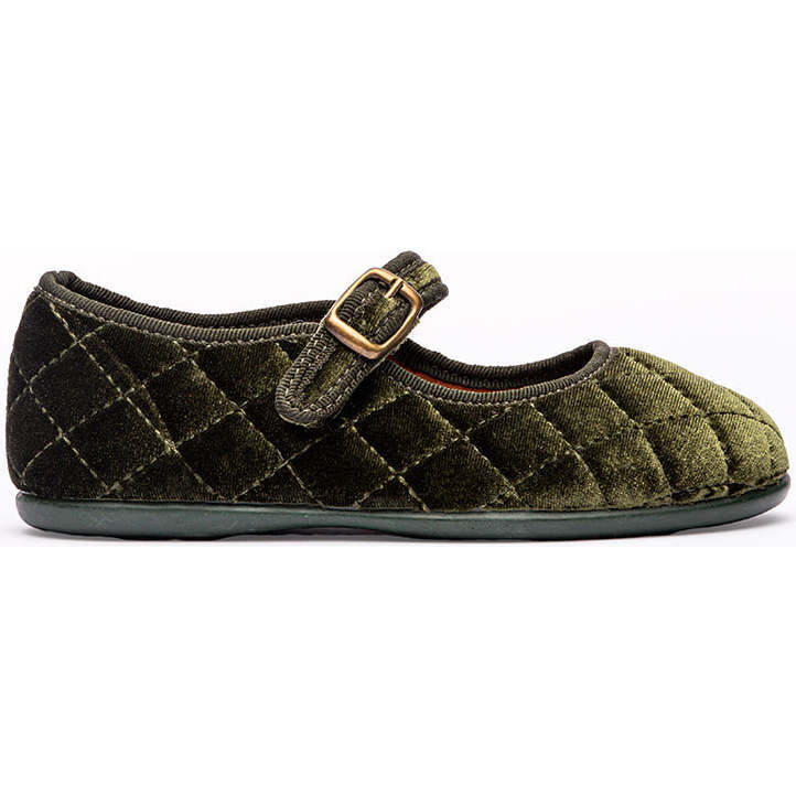 Classic Quilted Velvet Mary Janes, Olive - Mary Janes - 1