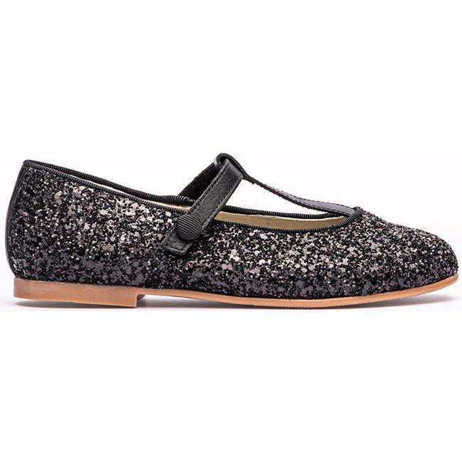 Hard Sole Glitter T-Band Flats, Black