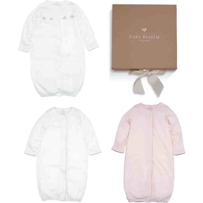 Organic Baby Girl Sleeper Gown 3-Pack, Pink