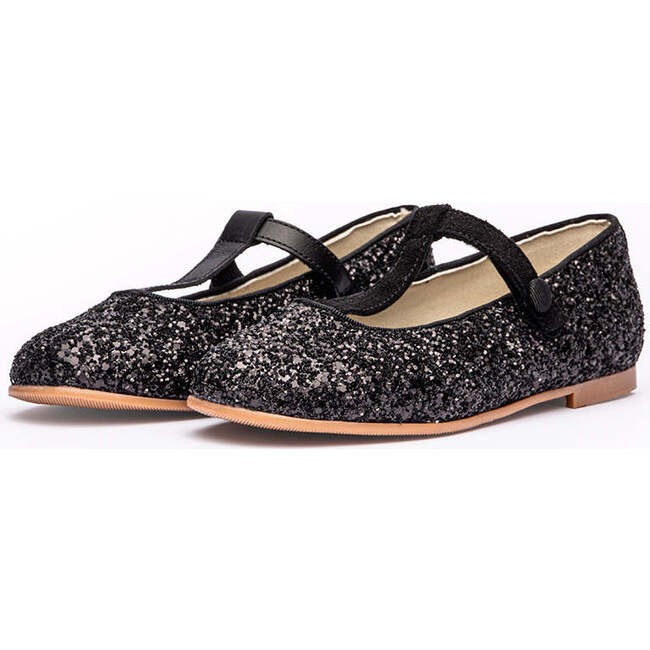 Hard Sole Glitter T-Band Flats, Black - Mary Janes - 3