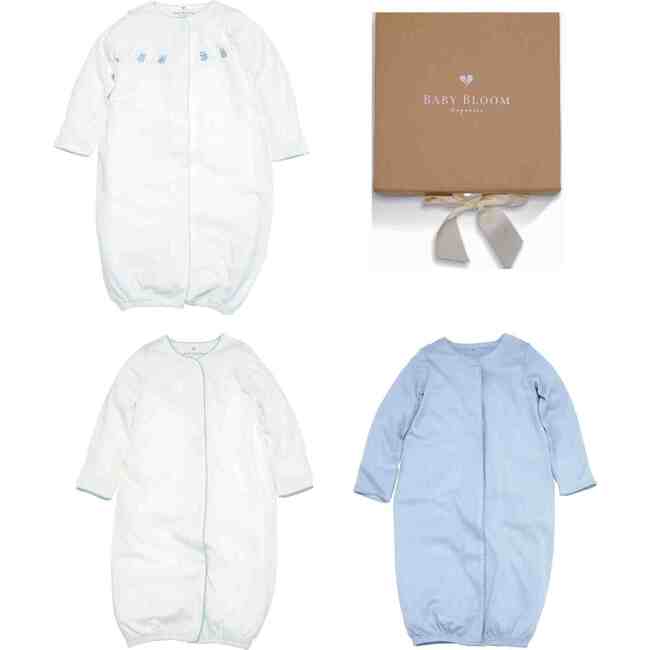 Organic Baby Boy Sleeper Gown 3-Pack, Blue