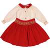 Marie Holiday Floral 3-Quarter Sleeve Blouse & Smocked Corduroy Skirt, Red - Mixed Apparel Set - 1 - thumbnail