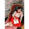 Marie Holiday Floral 3-Quarter Sleeve Blouse & Smocked Corduroy Skirt, Red - Mixed Apparel Set - 3