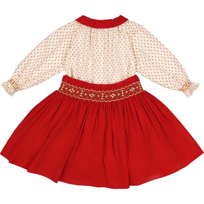 Marie Holiday Floral 3-Quarter Sleeve Blouse & Smocked Corduroy Skirt, Red - Mixed Apparel Set - 6