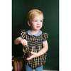 Angelica Tartan Velvet Collar Short Ballon Sleeve Smocked Bubble, Navy - Rompers - 2