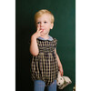 Angelica Tartan Velvet Collar Short Ballon Sleeve Smocked Bubble, Navy - Rompers - 4
