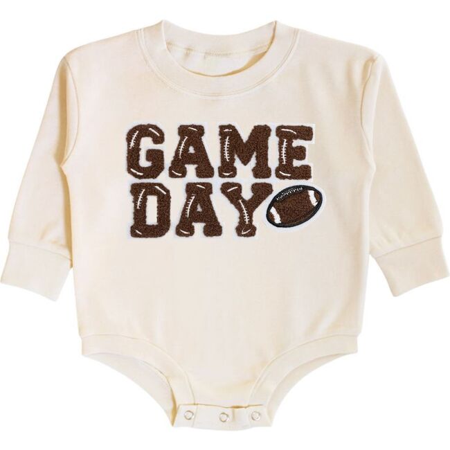 Game Day Patch Long Sleeve Romper, Natural - Rompers - 1