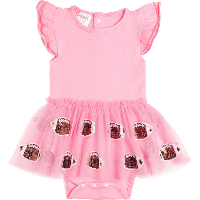 Football Sequin Short Sleeve Tutu Bodysuit, Pink