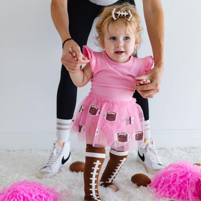 Football Sequin Short Sleeve Tutu Bodysuit, Pink - Dresses - 2