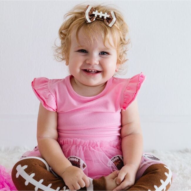 Football Sequin Short Sleeve Tutu Bodysuit, Pink - Dresses - 4