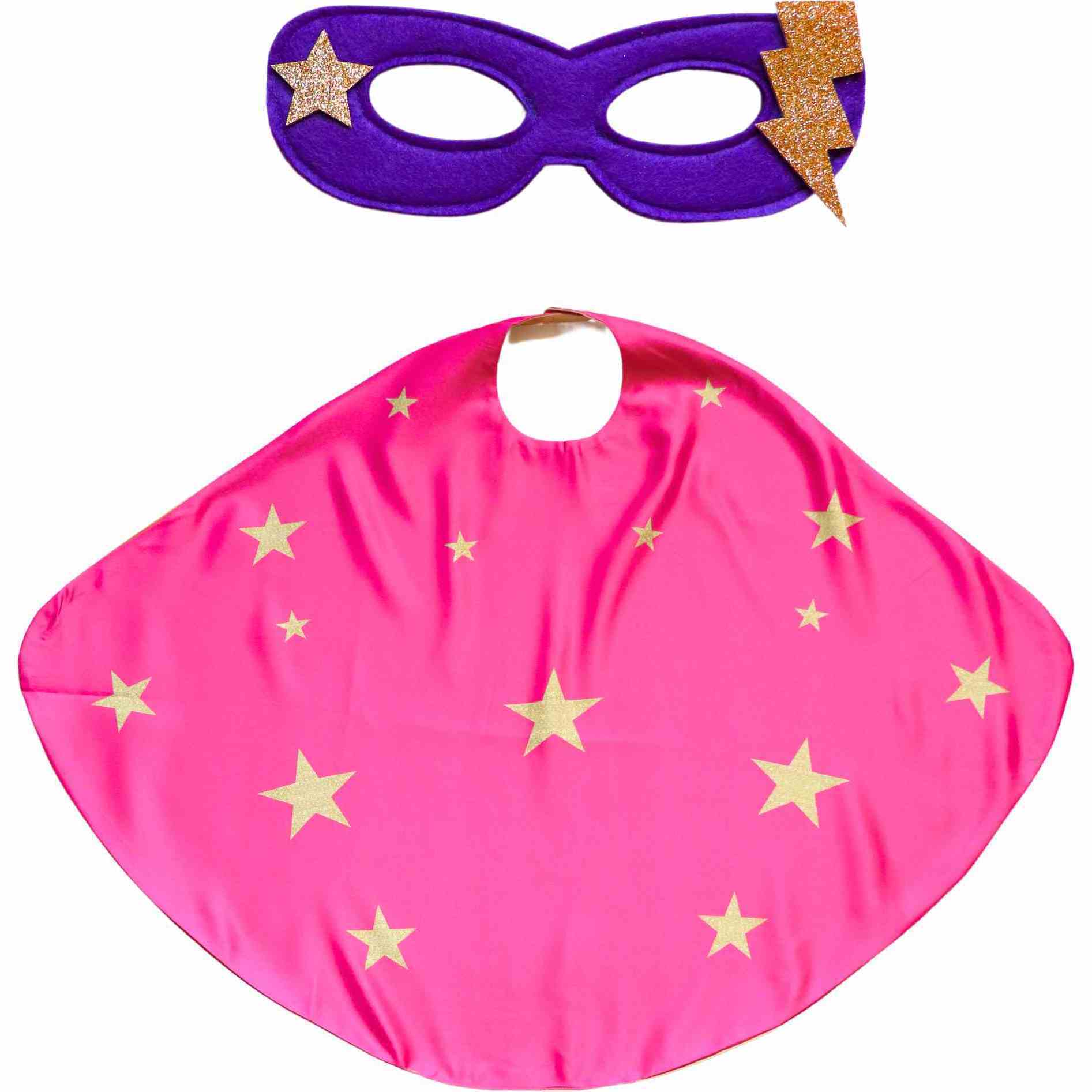 Superhero Star Cape + Mask Set, Pink - Costumes - 1
