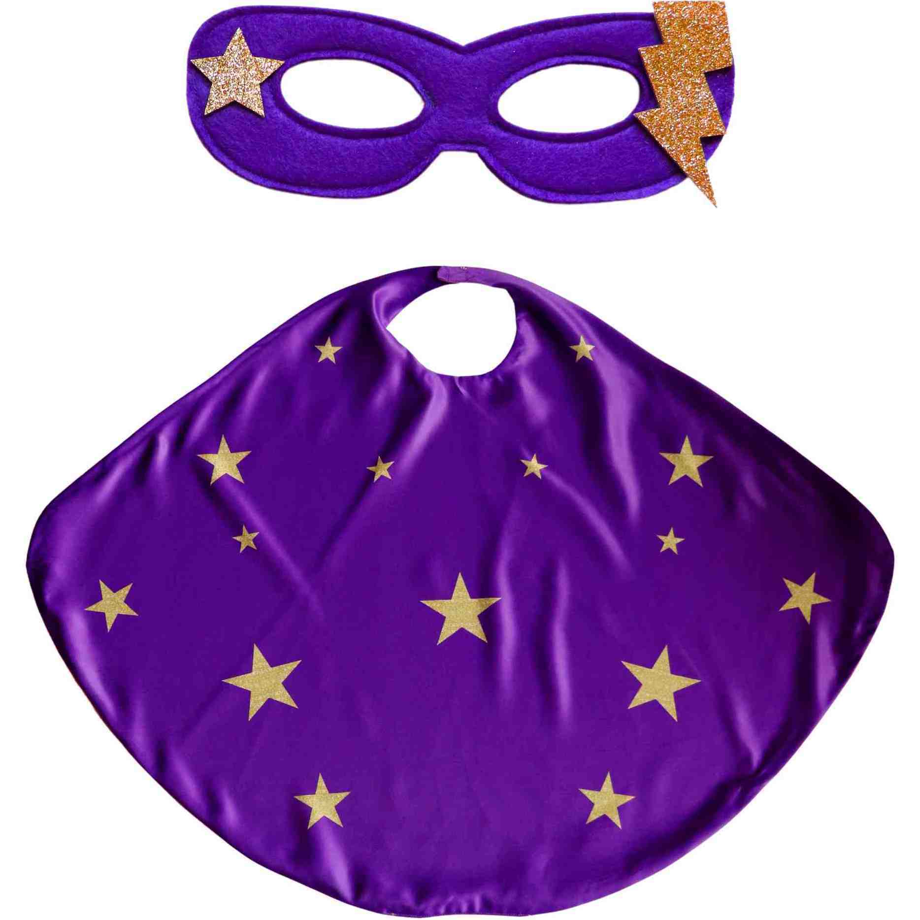 Superhero Star Cape + Mask Set, Purple - Costumes - 1