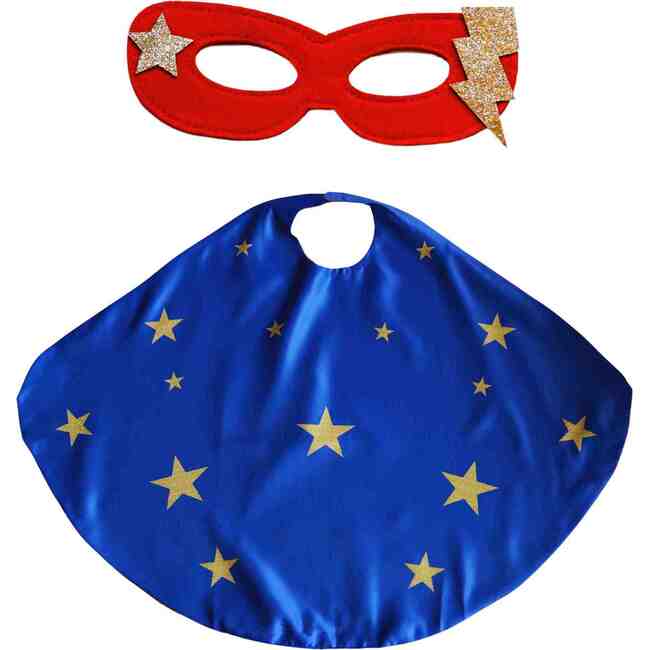 Superhero Star Cape + Mask Set, Blue