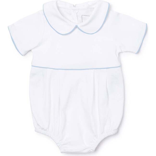 Palmer Boys' Pima Cotton Bubble, White with Light Blue Piping