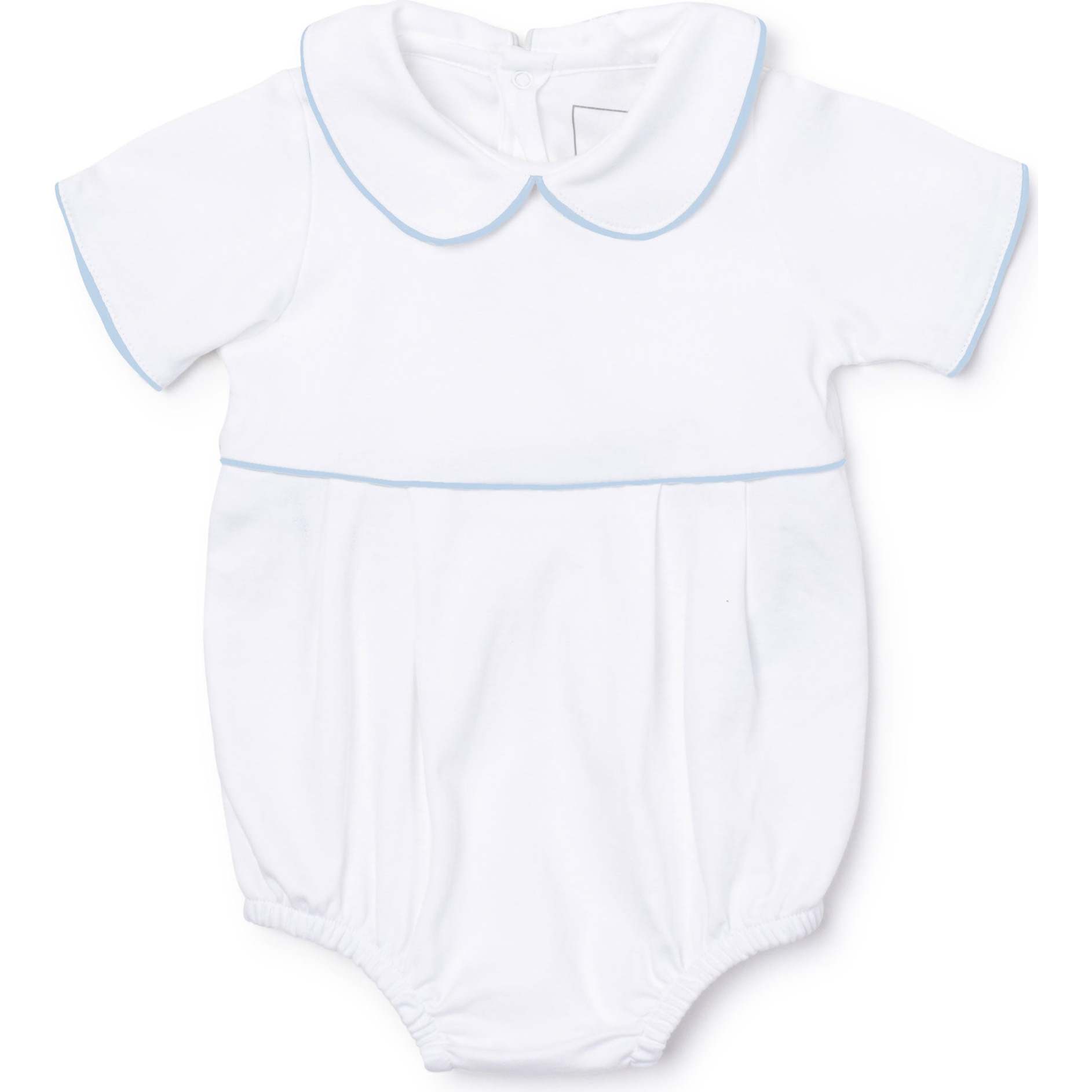 Palmer Boys' Pima Cotton Bubble, White with Light Blue Piping - Onesies - 1