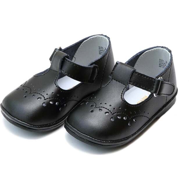 Baby Birdie Leather T-Strap Stitched Mary Jane, Black