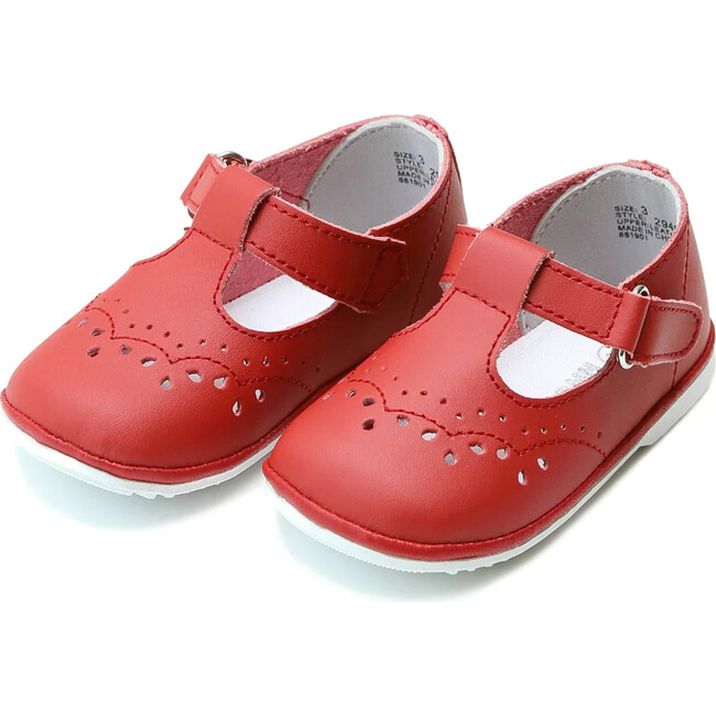 Baby Birdie Leather T-Strap Stitched Mary Jane, Red